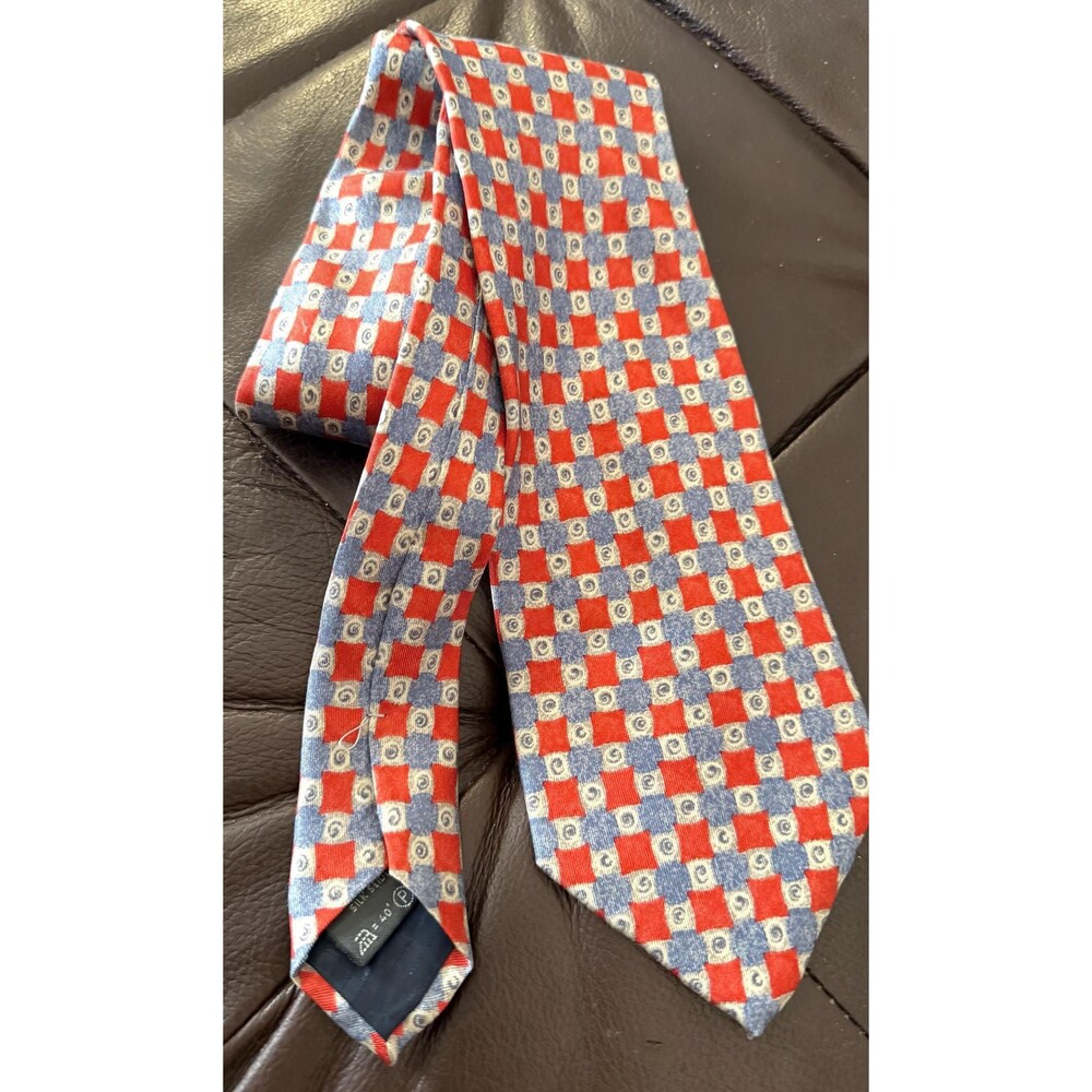 Ermenegildo Zegna Men 100 Silk Tie Red Blue Geometric Made in Italy Designer VTG